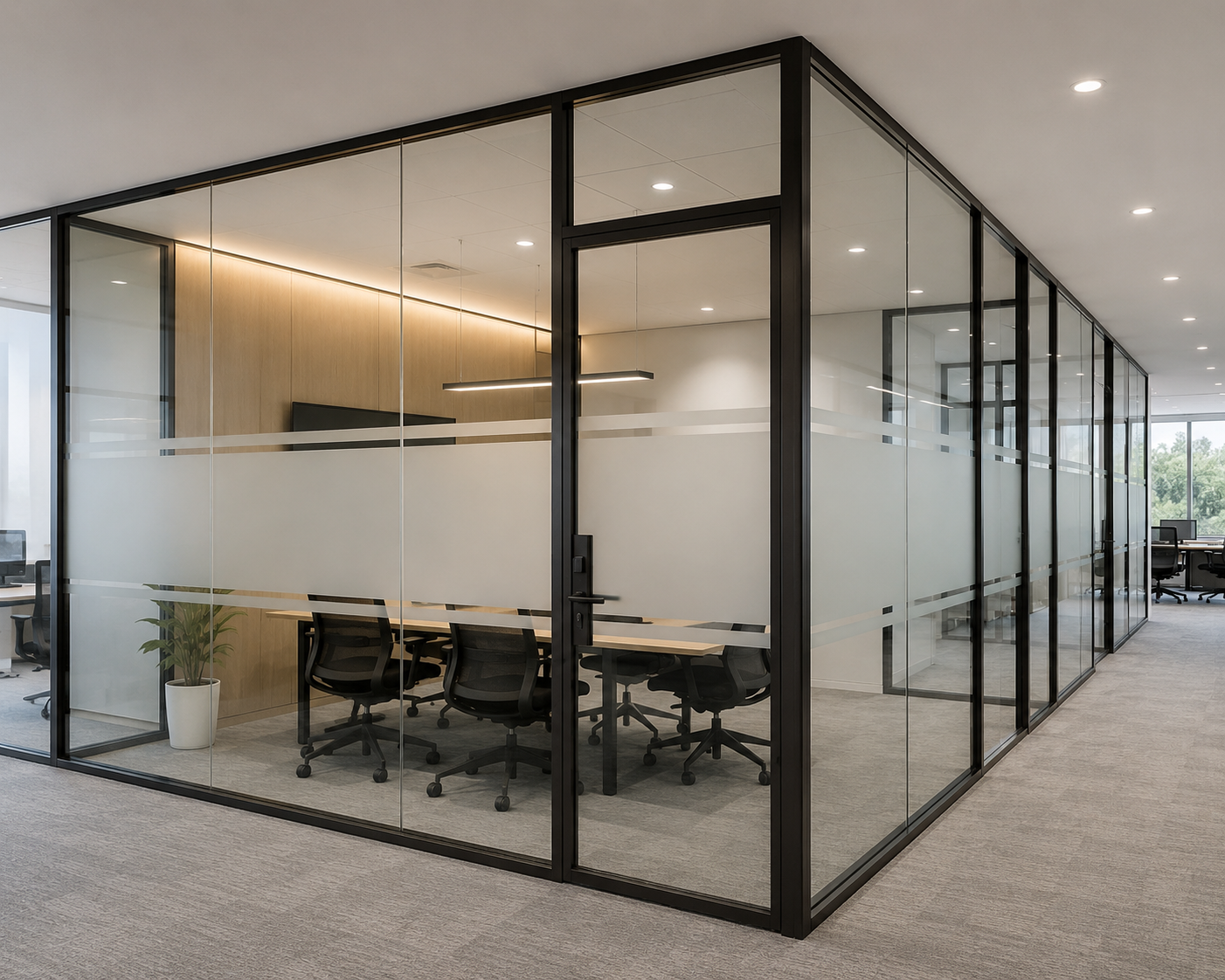 Partisi Kaca Kantor Frame Aluminium Hitam Minimalis